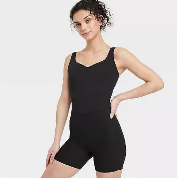 Women's Brushed Sculpt Rib Short Active Bodysuit - All In Motion Black L - Picture 2 of 5
